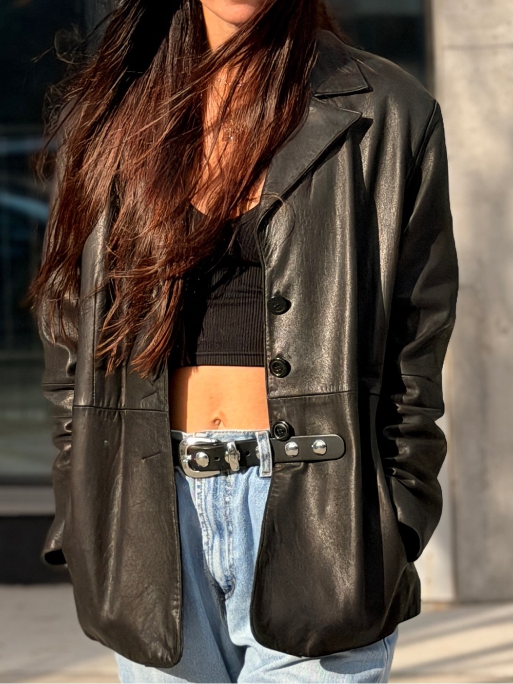 Vintage Black Leather Blazer Jacket